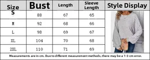 Size guide table for casual long sleeve knit top showing bust and length measurements
