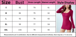 Size chart for women's knit bodycon dress with bust, length, and sleeve measurements