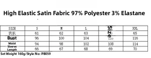 Detailed size chart for V-neck lantern sleeve satin shirt with fabric specifications