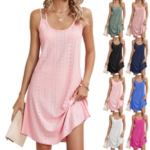 Robe d'Été Décontractée pour Femmes Sans Manches Œillet Ajourée Ligne A Mini Robe Débardeur à Double Bretelles pour Vacances