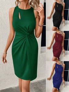 Robe Moulante Sans Manches Pour Femmes Avec Découpe Et Nœud Torsadé Mélange De Coton Coupe Ajustée Longueur Genou Robe De Soirée Casual
