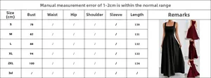 Detailed size chart for square neck sleeveless maxi dress in S to 3XL with measurements