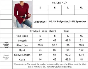 Detailed size chart for burgundy flare sleeve top with polyester and spandex fabric info