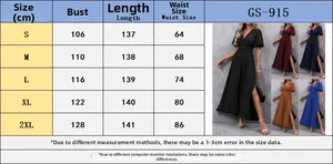 Guide des tailles pour robe longue à manches volantées avec mesures du buste et taille