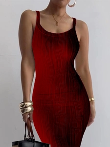 Detailed view of red and black wave texture on a sleeveless bodycon dress