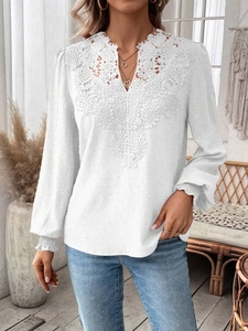 Close-up of white Swiss Dot fabric with intricate V-neck lace and elegant floral details