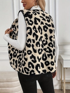 Elegante gilet in ecopelliccia con stampa leopardata per donna, stile autunnale