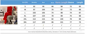 Tableau des tailles détaillé pour ensemble en tricot avec mesures de buste et taille