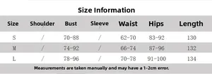 Detailed size chart for the slim fit summer dress with bust, waist and length measurements