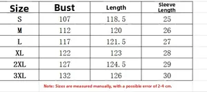 Size guide table for casual cotton linen shirt dress with bust and length in centimeters