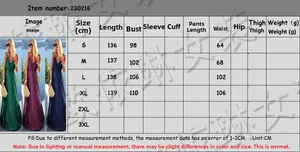 Detailed size guide table for sexy pleated V-neck camisole maxi dress with measurement specs