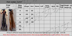 Tableau des tailles pour robe longue sans manches à col en V avec imprimé ethnique