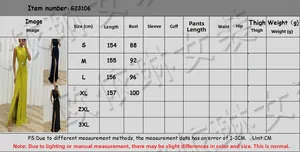 Size chart for sleeveless pleated maxi dress with slit detail and rhinestone waist