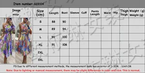 Size chart table for one-shoulder printed dress with measurements from S to 3XL