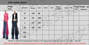 Detailed size chart for satin patchwork dress showing length and bust measurements in CM