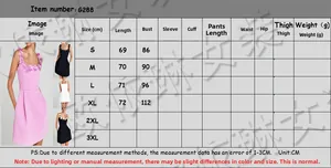 Size chart for casual sleeveless strap dress with floral accents showing S to XL measurements