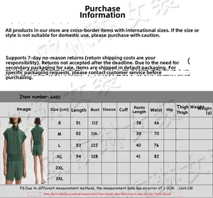 Size chart for women's short sleeve sweatshirt and shorts set with dimensions in cm
