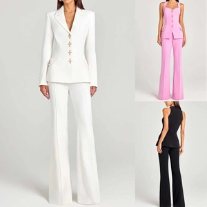 Three-piece women suit set with long sleeve blazer, vest and wide leg pants in assorted colors