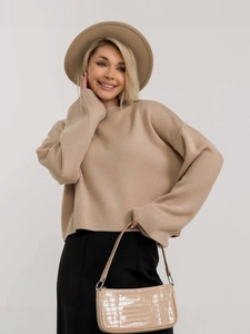 Maglione in maglia beige minimalista vestibilità ampia con girocollo da donna