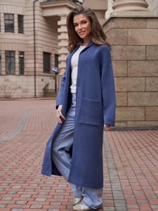 Cardigan Lungo in Maglia Casual da Donna Cappotto Maglione Aperto sul Davanti Oversize Con Tasche Tinta Unita Morbido Caldo Manica Lunga Capispalla Autunno Inverno