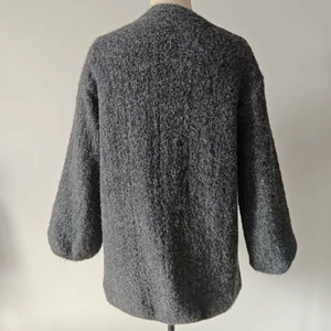 Dark gray oversized knit cardigan with lantern sleeves and soft mohair wool texture