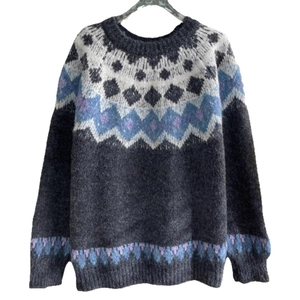 Fair Isle Christmas knitted sweater in dark grey with soft plush texture and patterns