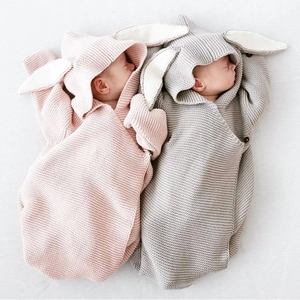 Infant Baby Knitted Rabbit Ear Sleep Sack Cute 3D Animal Hooded Romper Warm Newborn Swaddle Wrap Blanket Pajamas