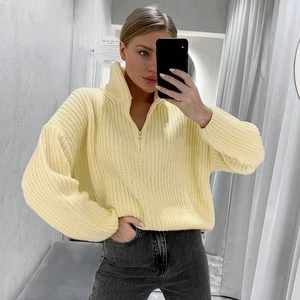 Women Oversized Half Zip High Neck Knit Sweater Casual Long Sleeve Solid Pullover Winter Warm Loose Jumper Top