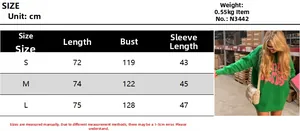 Detailed size guide table for women's oversized long sleeve knitted letter pattern sweater