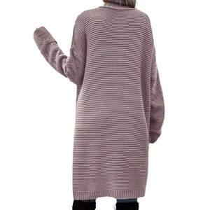 Cardigan lungo da donna oversize in rosa antico con motivo a maglia grossa testurizzata