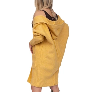 Women's bright yellow oversized hooded knit cardigan with side pockets for autumn style