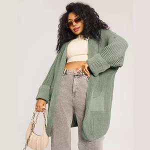 Women's Casual Oversized Knit Cardigan Long Sleeve Open Front Sweater With Pockets Loose Mid-length Commute Outerwear