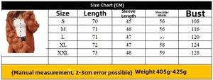 Tableau des tailles détaillé pour cardigan en maille avec mesures en centimètres