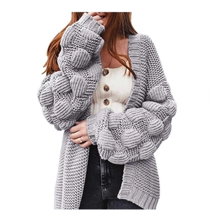 Gilet en maille grise pour femme avec manches bouffantes 3D et coupe décontractée