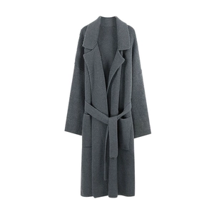 Women's Casual Long Knit Cardigan Oversized Lapel Open Front Sweater Coat With Pockets And Belt Winter Outerwear Top