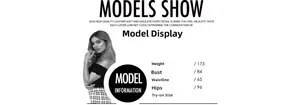 Size guide with model measurements for satin high waist slit skirt 173cm height size M