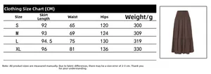 Detailed size chart for high waist A-line maxi skirt with pockets in sizes S to XL
