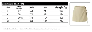 Size chart detail for high waist wrap skort showing measurements in centimeters