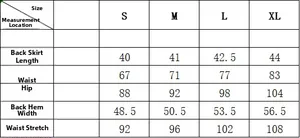 Tableau des tailles détaillé pour mini-jupe taille haute femme du S au XL mesures