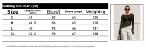 Size chart for women's hollow lace long sleeve top with length and bust measurements