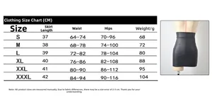 Size chart showing detailed measurements for high waist faux leather mini skirt