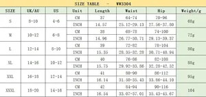 Detailed size chart for high waist leather mini skirt showing S to XXXL measurements