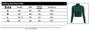 Size chart for slim fit long sleeve knit crop top showing S to XL measurements in CM
