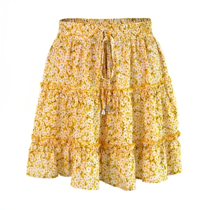 Detailed macro view of high waist elastic band with floral ruffles and drawstring