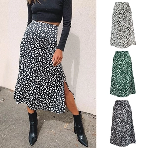 Damen Mode Leopardenmuster Chiffon Midirock Hoher Bund Seitenschlitz A-Linien-Rock Pendler Lässig Tierdruck Langer Rock