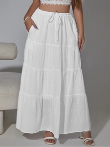 Gonna Lunga Donna Bohemian Swiss Dot a Strati Vita Alta Elastica con Coulisse Gonna a Balze per Vacanza