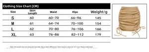 Size chart for the knitted drawstring skirt with waist and hip measurements in centimeters