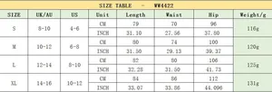 Größentabelle für Damen Satinrock mit hoher Taille mit Maßen in CM und Zoll für S bis XL