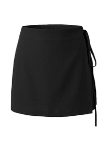 Women's black high-waisted wrap skirt with adjustable side tie for casual summer fashion