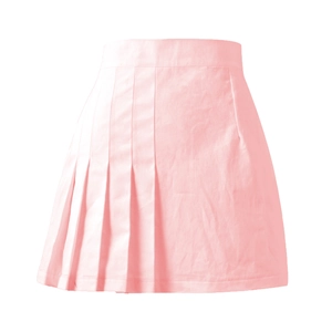 Détail d'une jupe plissée rose clair à taille haute avec fermeture éclair et coupe chic